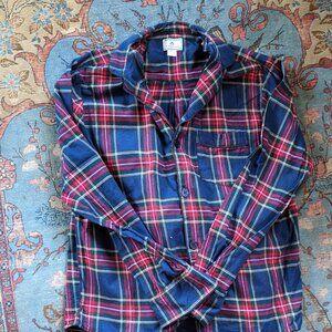 Petite Plume brushed twill slim pajama set red blue Windsor tartan plaid L 120/4